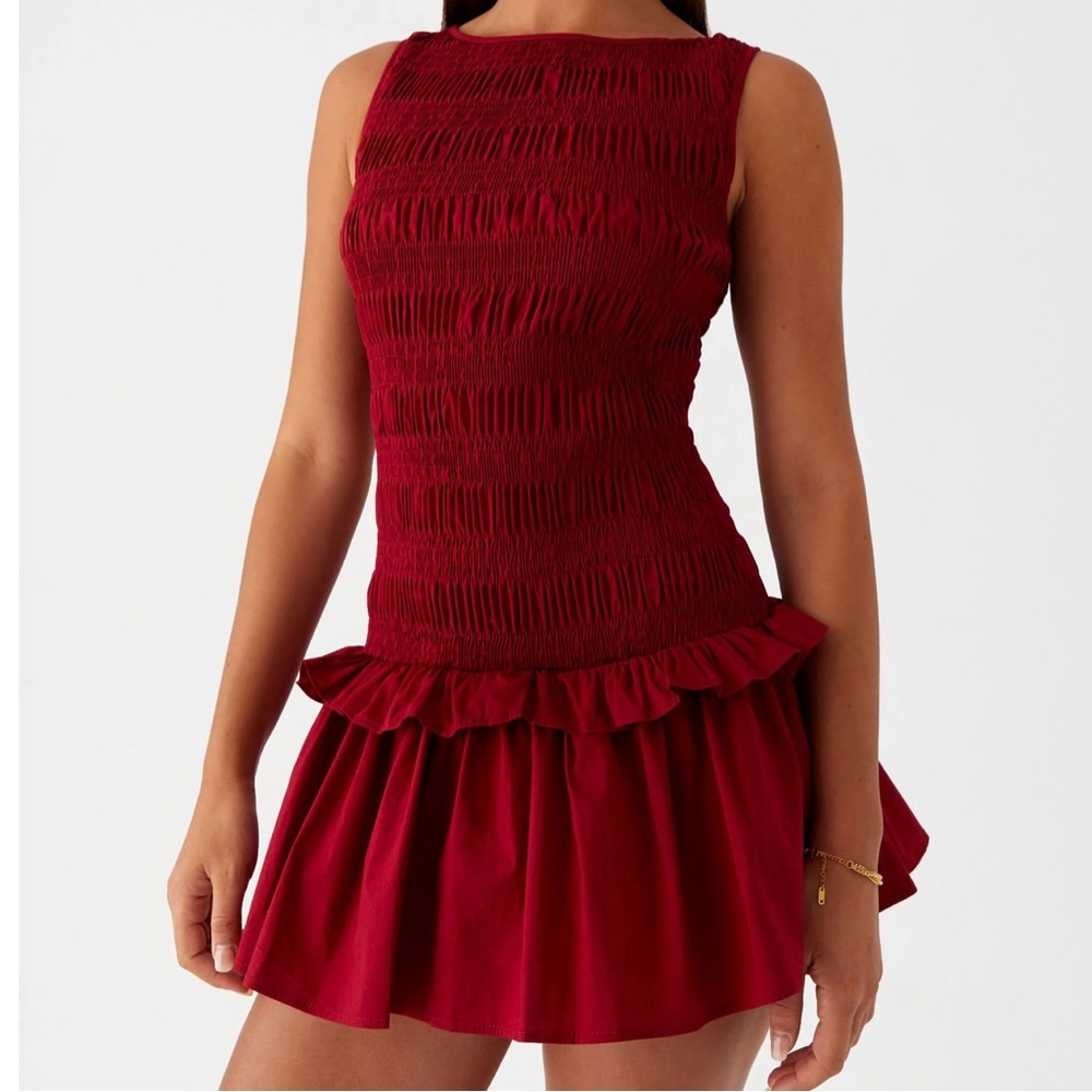 Peppermayo Maroon Garden Kisses Shirred Mini Dress Size US2